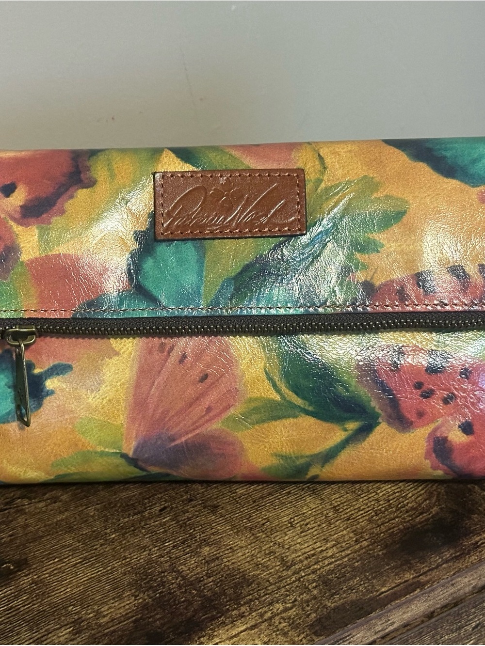 Patricia Nash Multicolor Floral Leather Clutch in Green, Yellow, Pink and Brown